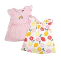 Girls INF 2pk Jersey & Gauze Dress: Citrus