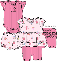 Girls NB 4 Piece Short Set: Pink Strawberry 