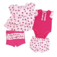 Girls NB 4 Piece Short Set: Pink Strawberry 