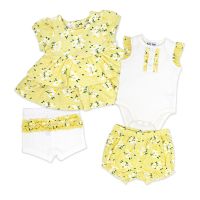 Girls NB 4 Piece Short Set: Yellow Floral 