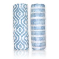 2 Pack Muslin Swaddle Blankets: Blue Watercolour