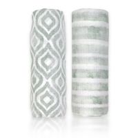 2 Pack Muslin Swaddle Blankets: Grey Watercolour