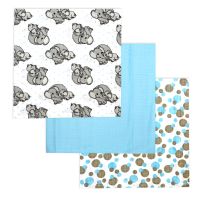 3 Pack Muslin Swaddle Blanket: Elephant Blue 