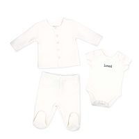 Neutral 3pc Quilted Jacket Set: Loved White