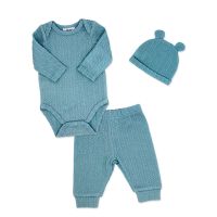 Boy's 3pc Faux Sweater Jacquard Rib Pant Set: Blue