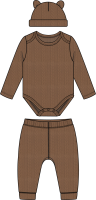 Neutral 3pc Faux Sweater Jacquard Rib Pant Set: Brown