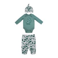 Boy's 3pc Footed Set: Green Dinosaur