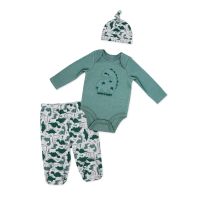 Boy's 3pc Footed Set: Green Dinosaur