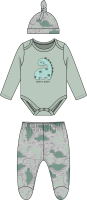 Boy's 3pc Footed Set: Green Dinosaur