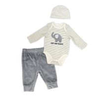 Boy's 3pc Plush Pant Set: Grey Elephant 