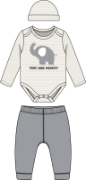 Boy's 3pc Plush Pant Set: Grey Elephant 