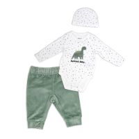 Boy's 3pc Plush Pant Set: Green Dinosaur