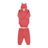 Girl's 3pc Faux Sweater Jacquard Rib Pant Set: Rose 