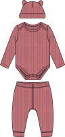 Girl's 3pc Faux Sweater Jacquard Rib Pant Set: Rose 
