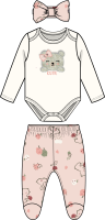 Girl's 3pc Footed Set: Cute Bear