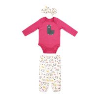 Girl's 3pc Footed Set: Pink Llama