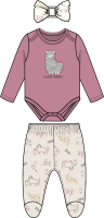 Girl's 3pc Footed Set: Pink Llama