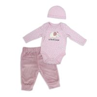 Girl's 3pc Plush Pant Set: Purple Elephant 