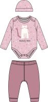 Girl's 3pc Plush Pant Set: Pink Kitten