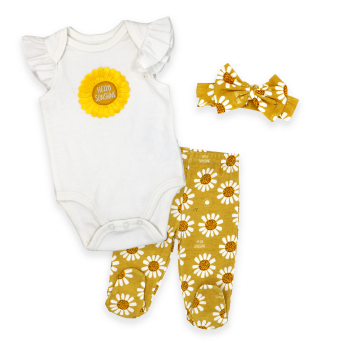 Girls 3 Piece Footed Set: Hello Sunshine 