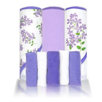 8pc Bath Set - 3 Hooded Towels w/ 5 Washcloths: Lilacs