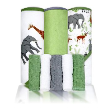 8pc Bath Set - 3 Hooded Towels w/ 5 Washcloths: Safari