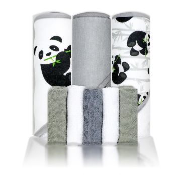 8pc Bath Set - 3 Hooded Towels w/ 5 Washcloths: Pandas