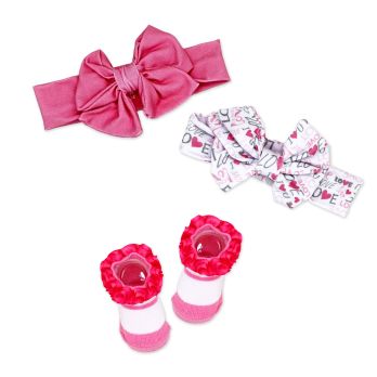 3pc Headband & Sock Set: Pink Love