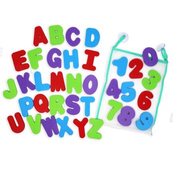 Foam Bath Letters and Numbers with Suction Cup Storage Bag