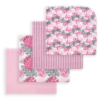 4 Pack Flannel Receiving Blanket:  Pink Flamingo