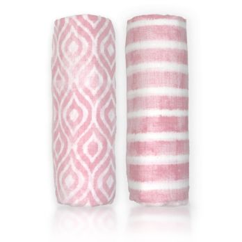 2 Pack Muslin Swaddle Blankets: Pink Watercolour