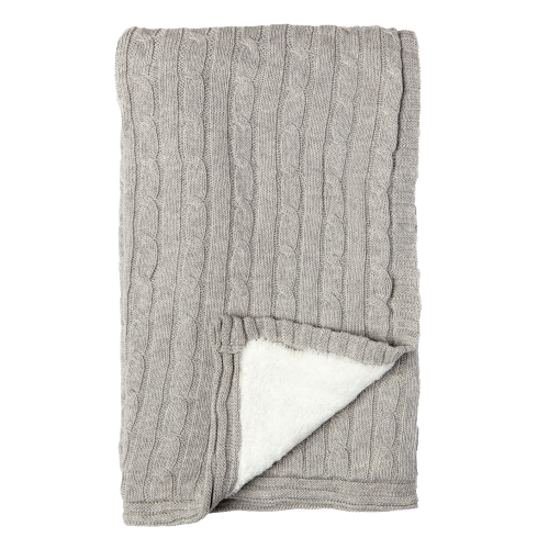 Cable Knit Sherpa Blanket: Grey
