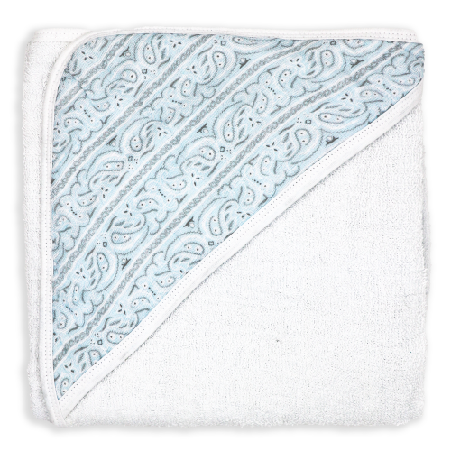 Paisley Muslin Lined Hooded Towel: Blue 