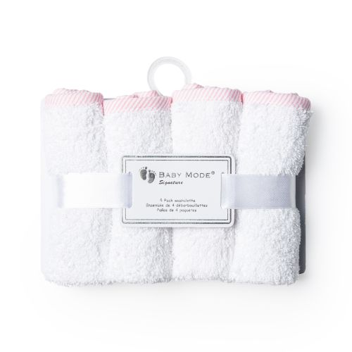 Solid Washcloth with Striped Trim: Pink
