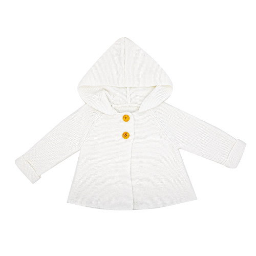 Textured Knit Hooded Coat: White 