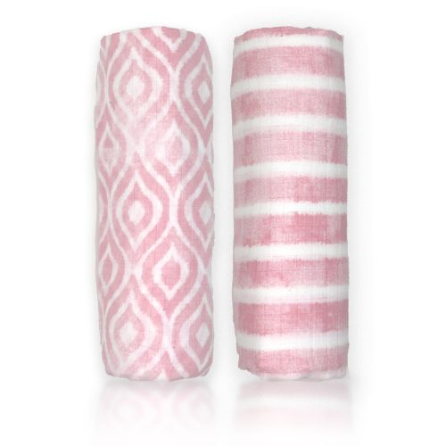 2 Pack Muslin Swaddle Blankets: Pink Watercolour