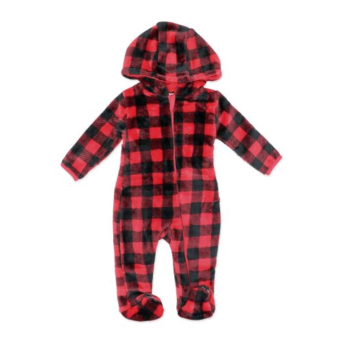 Unisex NB Printed Plush Pram: Red Buffalo Plaid 
