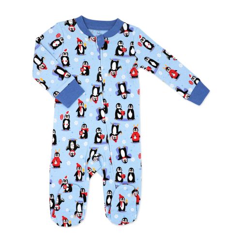 Boy's INF Zipped Cotton Christmas Sleeper: Blue Penguin 