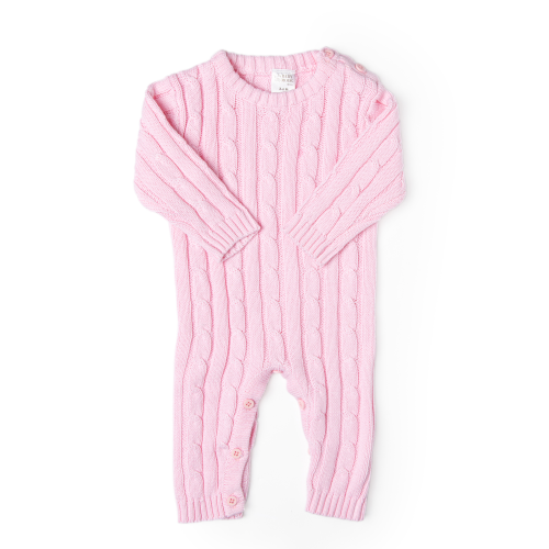 Cable Knit Romper: Pink