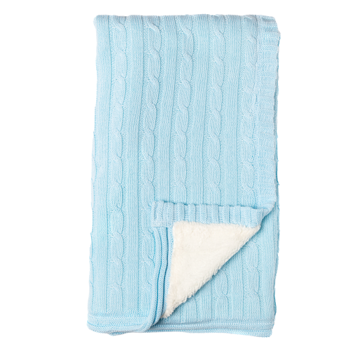 Cable Knit Sherpa Blanket: Blue
